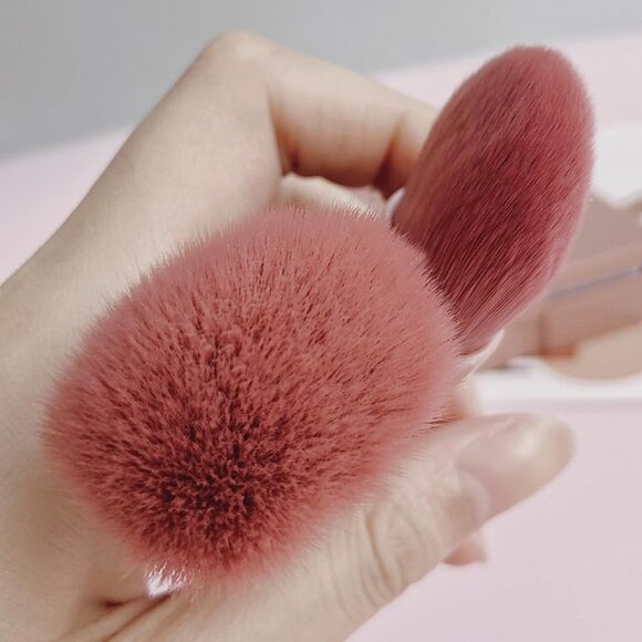 NEW -  5pcs Portable Makeup Brush Set With Mirror Hypoallergenic Pink Brushes - Picture 11 of 12